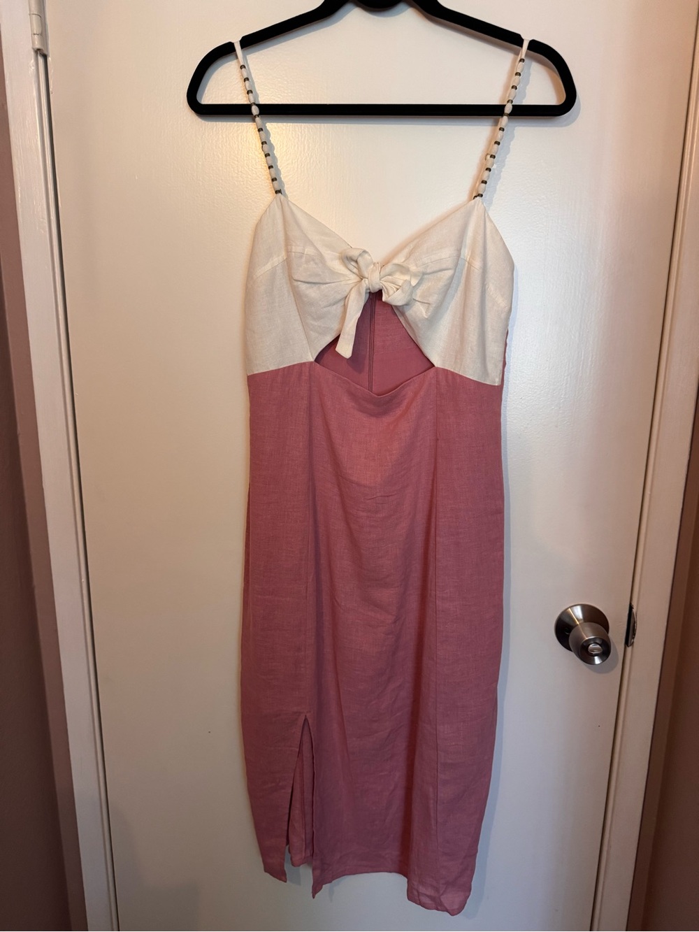 Paula Hermany Two-Tone Pink and Cream Tie-Front Midi Dress sz M